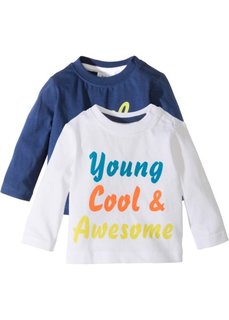 Для малышей: футболка из органического хлопка с длинным рукавом (2 шт.) (синий/белый) Bonprix