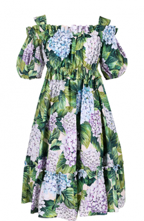 Мини-платье с открытыми плечами и цветочным принтом Dolce &amp; Gabbana