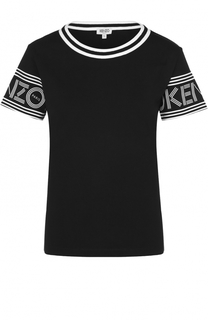 Хлопковая футболка с декорированными рукавами Kenzo