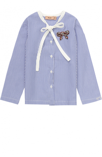 Хлопковая блуза в полоску с воротником аскот и брошью No. 21
