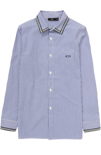Хлопковая рубашка в полоску с контрастной окантовкой No. 21