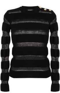 Пуловер с прозрачными вставками и круглым вырезом Balmain