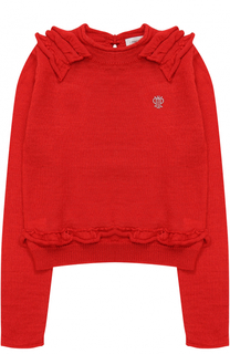 Пуловер джерси с оборками и логотипом бренда из страз I Pinco Pallino