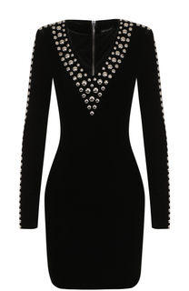 Платье-футляр с длинным рукавом и V-образным вырезом Balmain