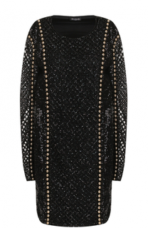Мини-платье с длинным рукавом и вышивкой Balmain