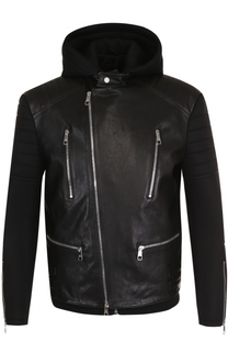 Косуха из вискозы на молнии с кожаной вставкой и капюшоном Neil Barrett