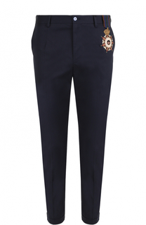 Хлопковые брюки прямого кроя с контрастной вышивкой Dolce &amp; Gabbana