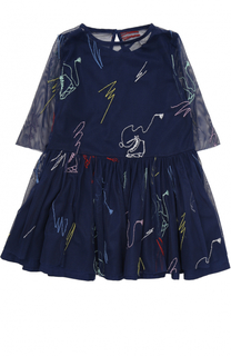 Мини-платье с прозрачными рукавами и вышивкой Stella McCartney