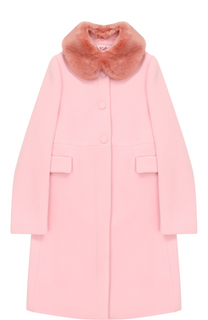 Пальто прямого кроя с воротником из эко-меха I Pinco Pallino