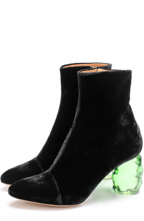 Бархатные ботильоны на декорированном каблуке Dries Van Noten