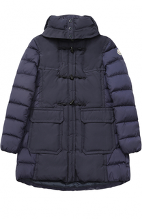 Стеганый пуховик с капюшоном и накладными карманами Moncler Enfant