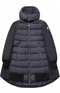 Пуховое пальто с текстильной спинкой и капюшоном Moncler Enfant