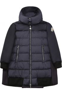 Пуховое пальто с текстильной спинкой и капюшоном Moncler Enfant