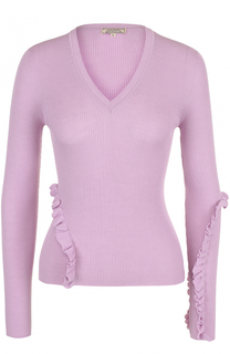 Шерстяной пуловер фактурной вязки с оборками Nina Ricci