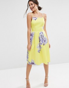 Платье миди с крупным цветочным принтом ASOS - Желтый