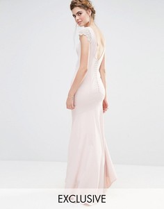 Платье макси с кружевными рукавами и пуговицами сзади Jarlo Wedding - Розовый
