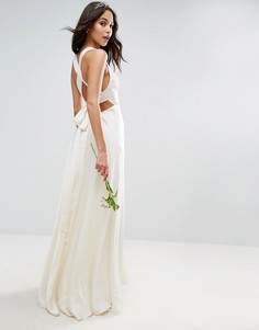 Платье макси с глубоким вырезом и бретельками ASOS BRIDAL - Кремовый