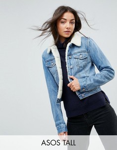 Синяя джинсовая куртка с искусственным мехом ASOS TALL - Синий