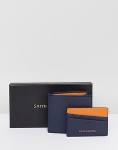 Набор из кожаных бумажника и визитницы Smith And Canova - Темно-синий