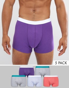 Комплект из 5 пар боксеров брифов с зеленым и белым поясом ASOS - Мульти