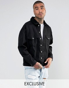 Черная джинсовая оверсайз-куртка с воротником из искусственного меха Granted - Черный