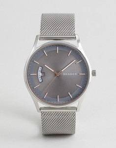 Серебристые часы с сетчатым браслетом Skagen SKW6396 Holst - Серебряный