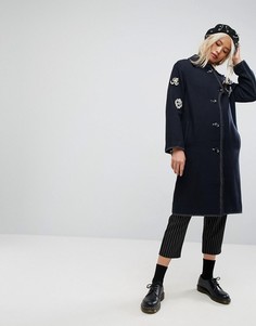 Пальто с нашивками в стиле милитари ASOS - Темно-синий