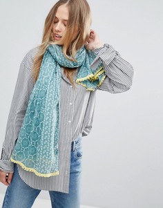 Хлопковый шарф с кружевным принтом Yumi - Синий