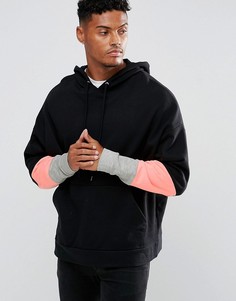 Худи свободного кроя с рукавами колор блок ASOS - Черный