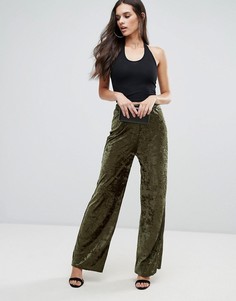 Широкие брюки из мятого бархата Love - Зеленый