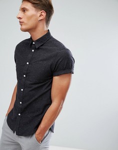 Оксфордская приталенная рубашка с короткими рукавами Burton Menswear - Черный