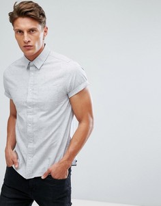 Оксфордская приталенная рубашка с короткими рукавами Burton Menswear - Серый