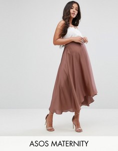 Атласная юбка миди со вставкой для живота ASOS Maternity - Золотой