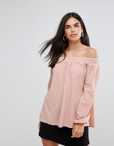 Топ с открытыми плечами из крепа AX Paris - Розовый