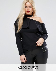 Топ с оборками ASOS CURVE - Черный