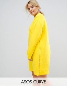Трикотажное платье оверсайз с молниями ASOS CURVE - Желтый