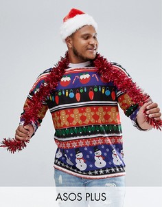 Свободный новогодний лонгслив с принтом Фэйр-Айл ASOS PLUS - Мульти