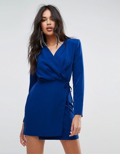 Платье мини с завязкой и запахом Missguided - Синий