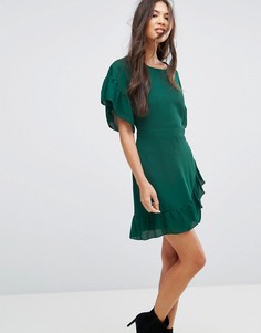 Шифоновое платье мини с оборкой на рукавах Missguided - Зеленый