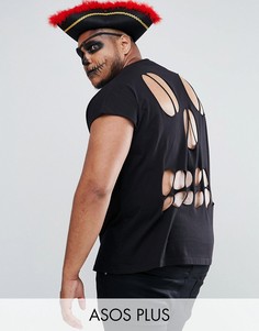 Черная свободная футболка без рукавов с черепом на спине ASOS PLUS Halloween - Черный