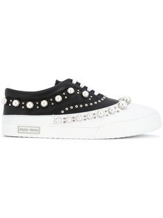 pearl studded lace-up sneakers Miu Miu