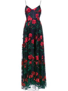 удлиненное платье с вышитыми розами Adam Selman