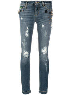 декорированные джинсы с аппликацией и рваными деталями Dolce & Gabbana