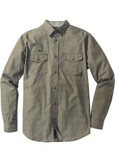 Рубашка Slim Fit с длинным рукавом (темно-оливковый в полоску) Bonprix