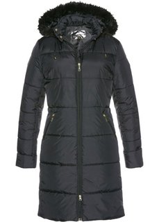 Стеганое пальто с капюшоном, отделанным искусственным мехом (черный) Bonprix