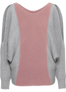 Пуловер контрастной расцветки, покрой оверсайз (светло-серый/розовое дерево) Bonprix