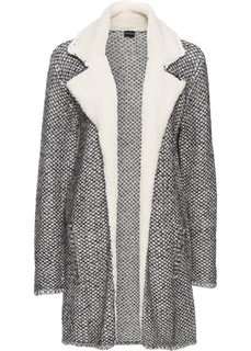Вязаное пальто с флисовым воротником (черный/серый/цвет белой шерсти с узором) Bonprix