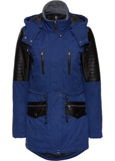 Куртка-парка со вставками из искусственной кожи (ночная синь/черный) Bonprix