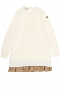 Вязаное мини-платье из шерсти с контрастной оборкой Moncler Enfant
