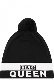 Шерстяная шапка с помпоном и логотипом бренда Dolce &amp; Gabbana